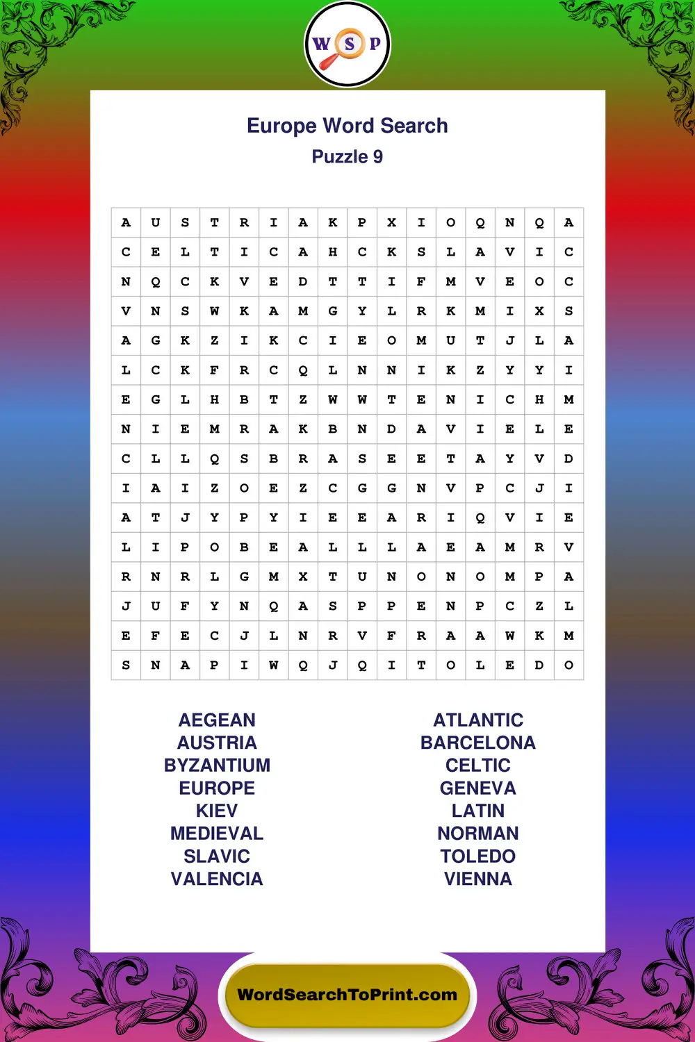 Europe Word Search Puzzle 9