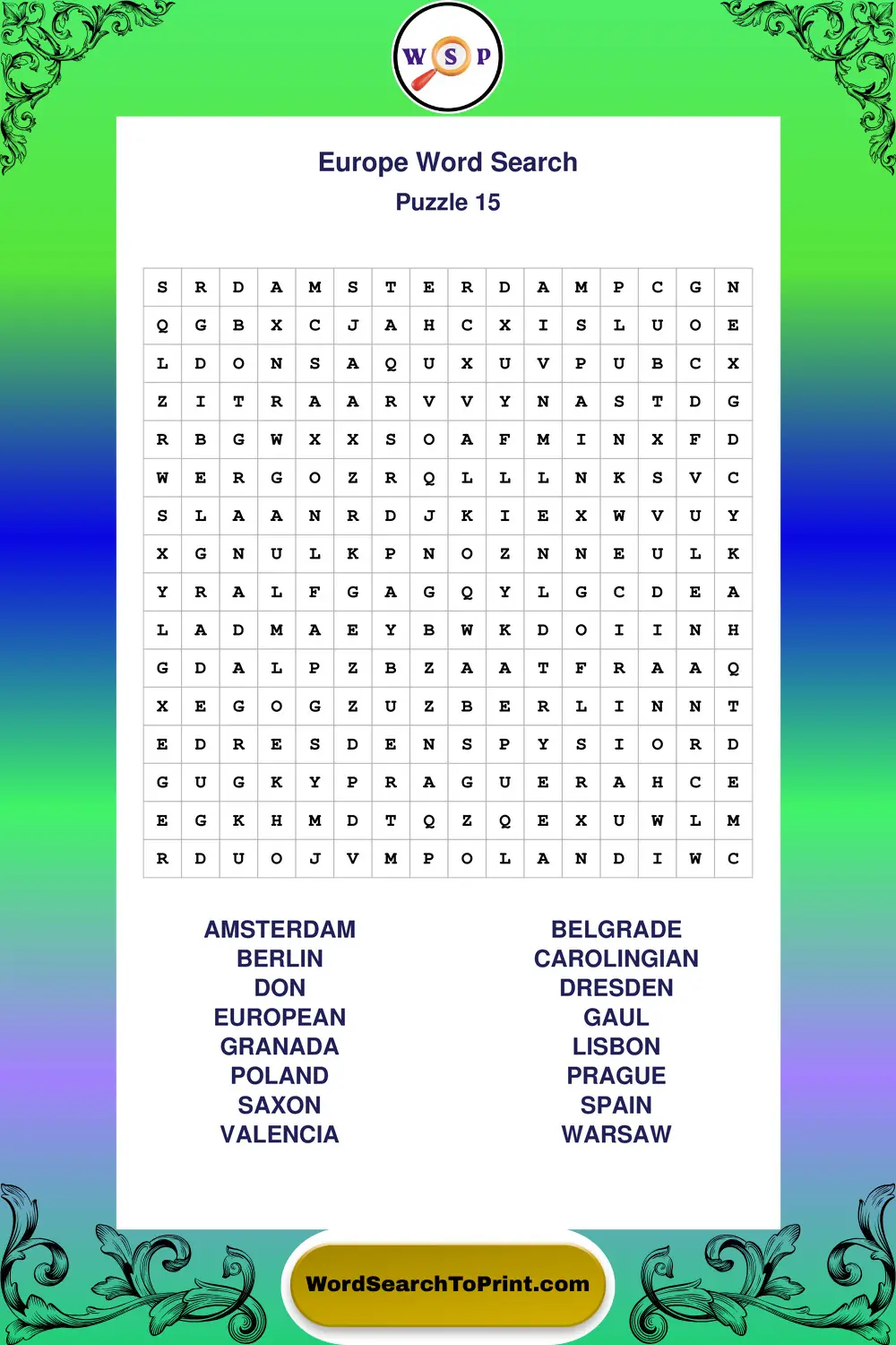 Europe Word Search Puzzle 15