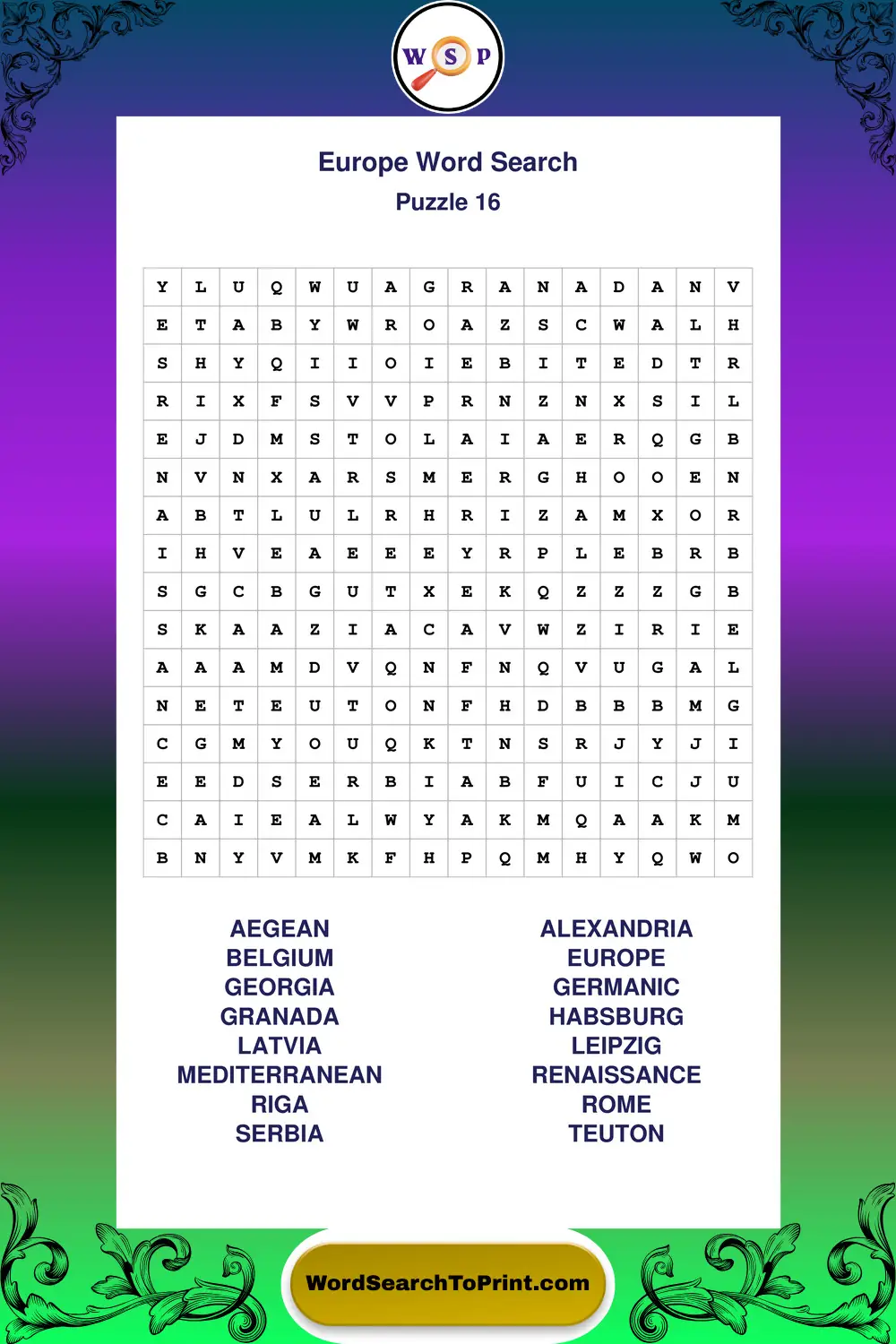 Europe Word Search Puzzle 16