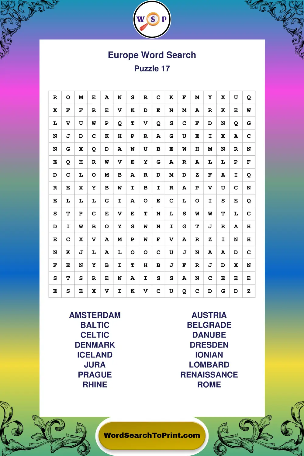 Europe Word Search Puzzle 17