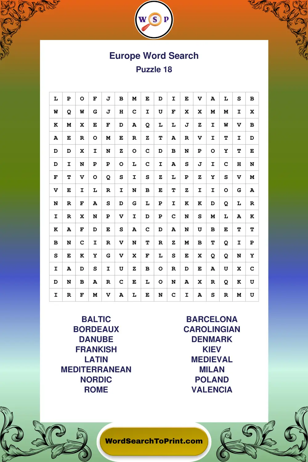 Europe Word Search Puzzle 18