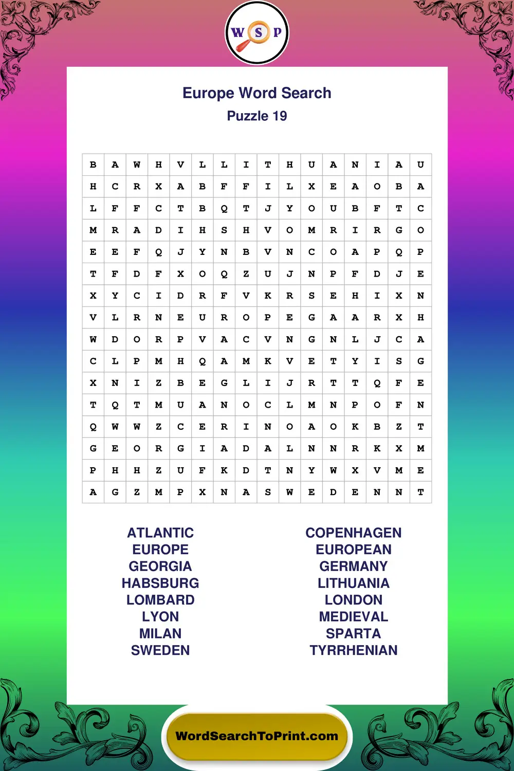 Europe Word Search Puzzle 19