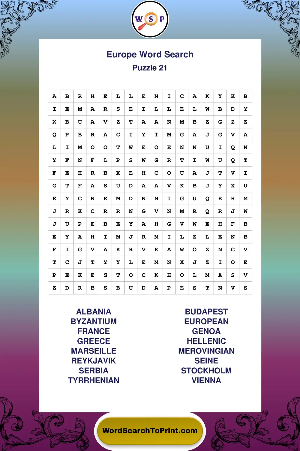 Europe Word Search Puzzle 21