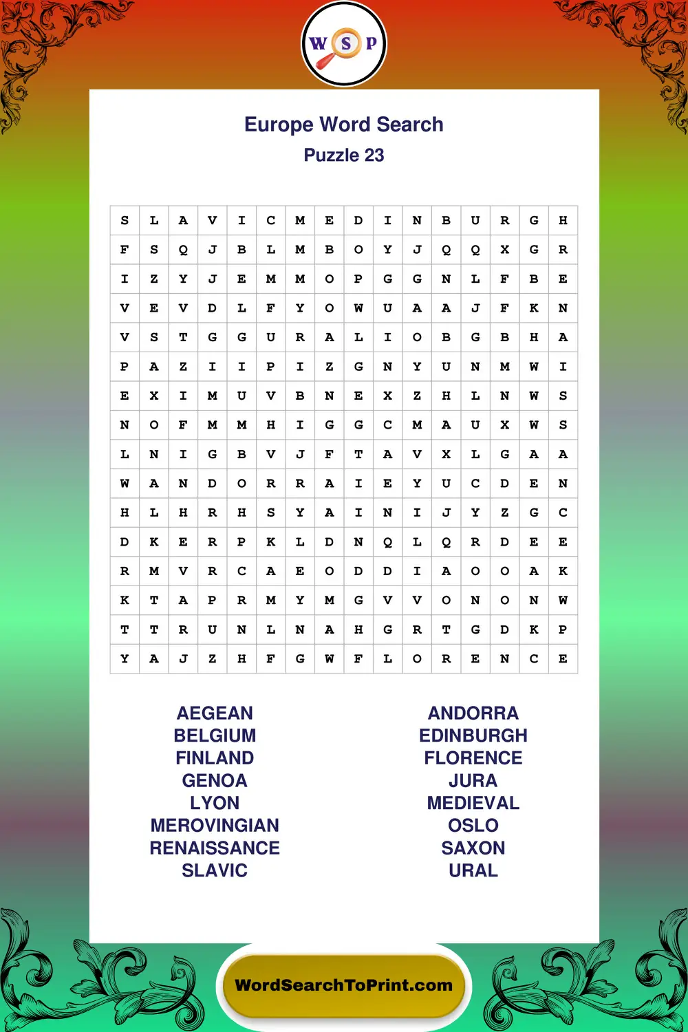Europe Word Search Puzzle 23