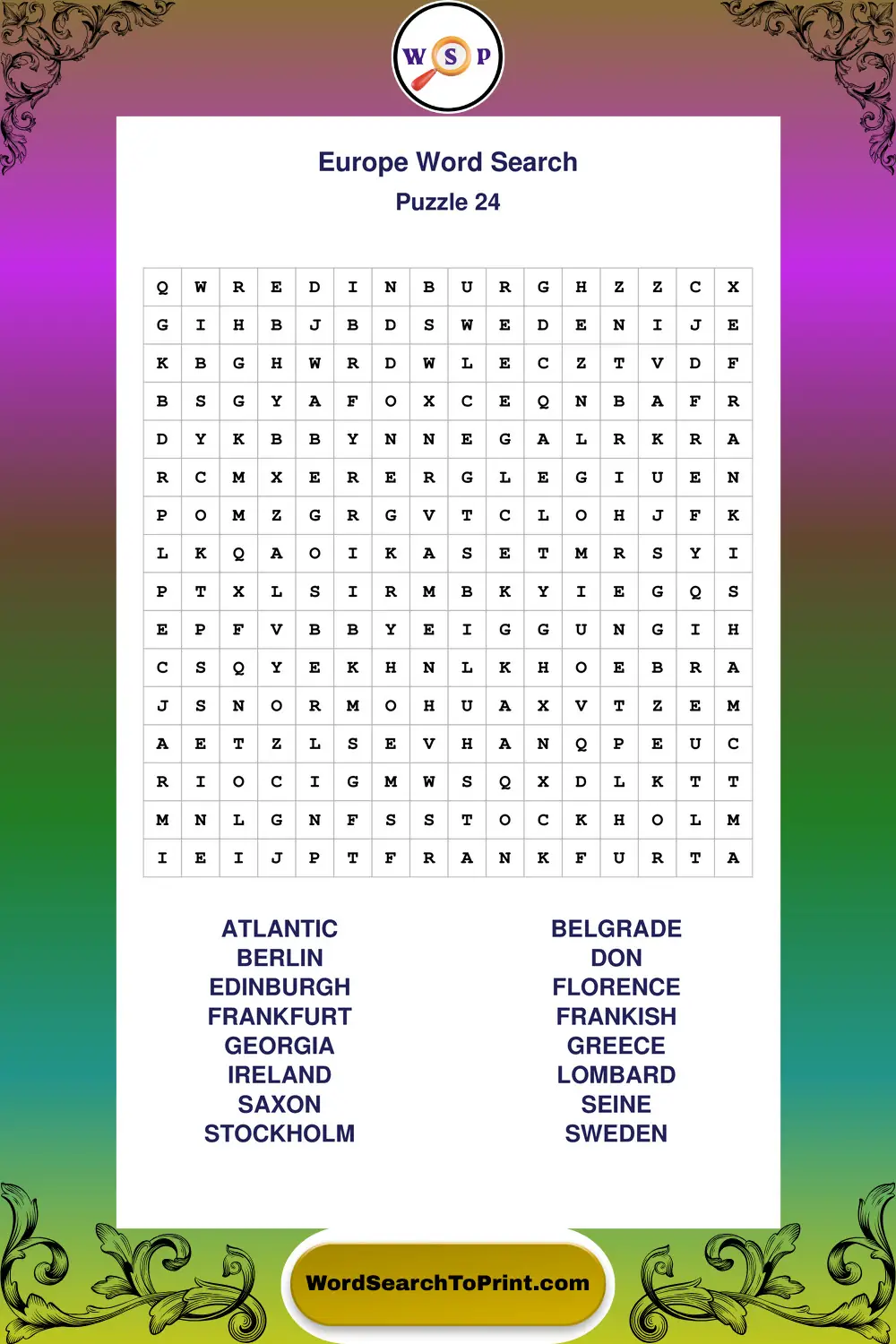 Europe Word Search Puzzle 24