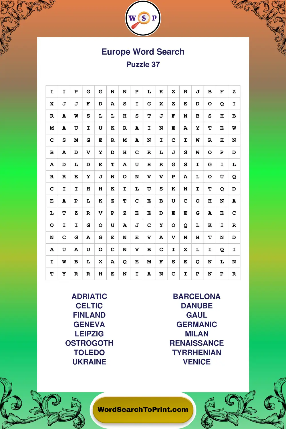 Europe Word Search Puzzle 37