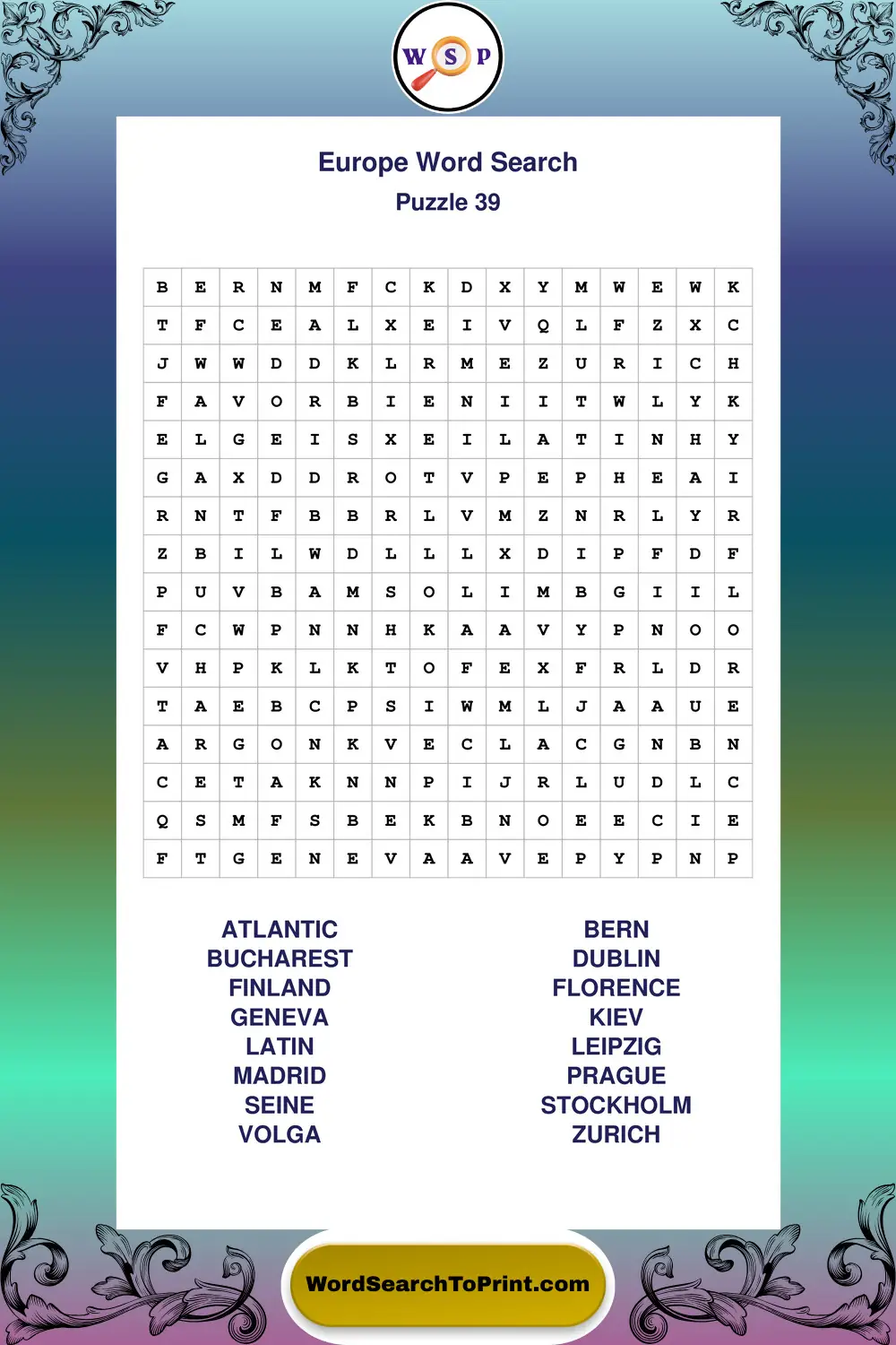 Europe Word Search Puzzle 39