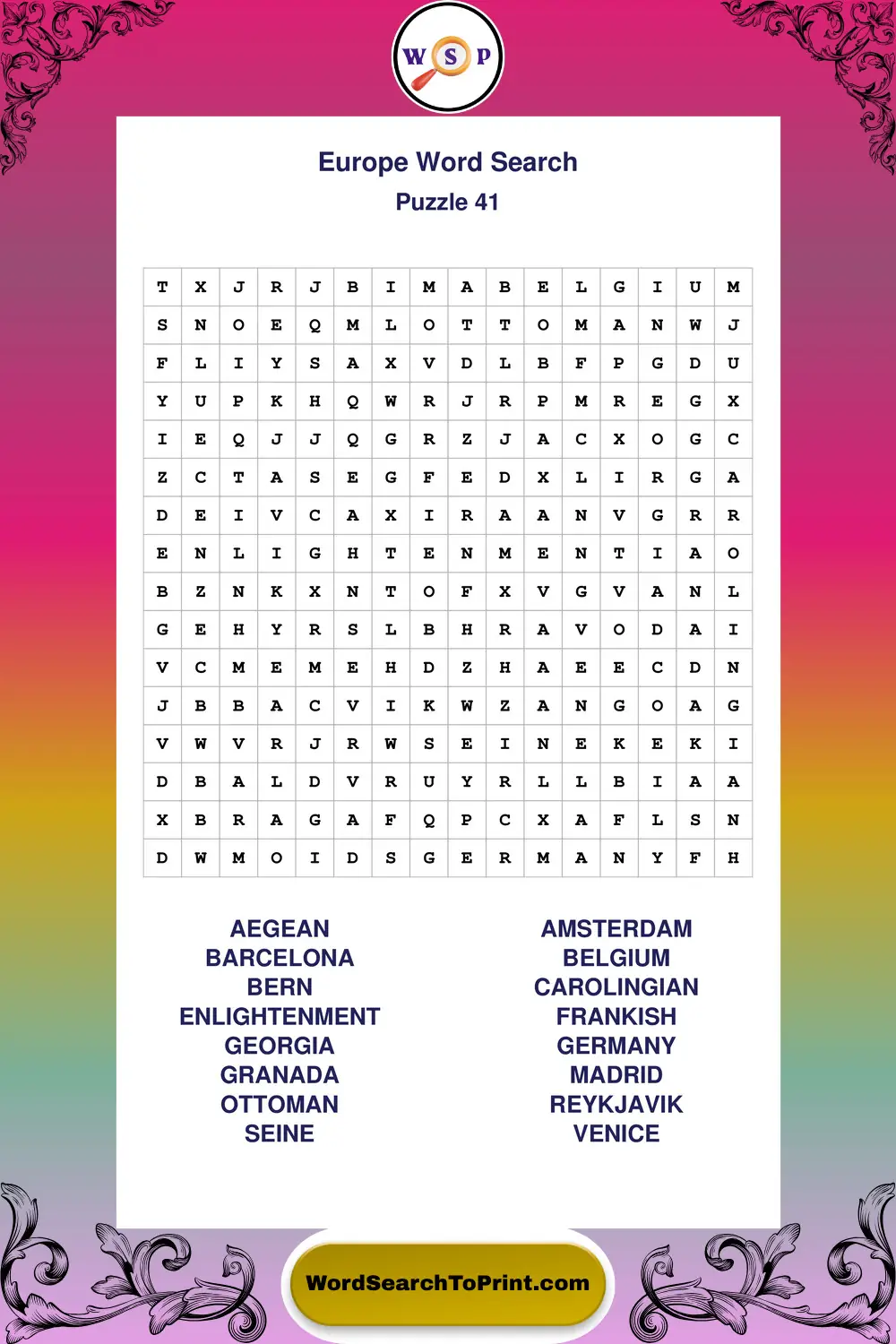 Europe Word Search Puzzle 41