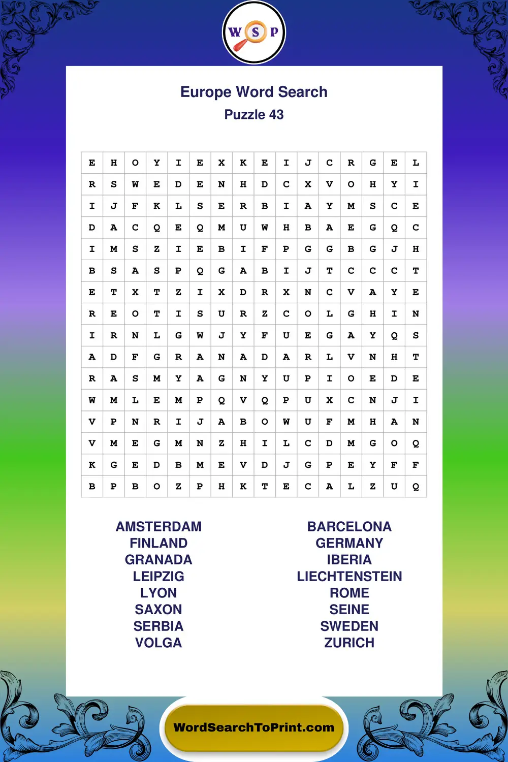 Europe Word Search Puzzle 43