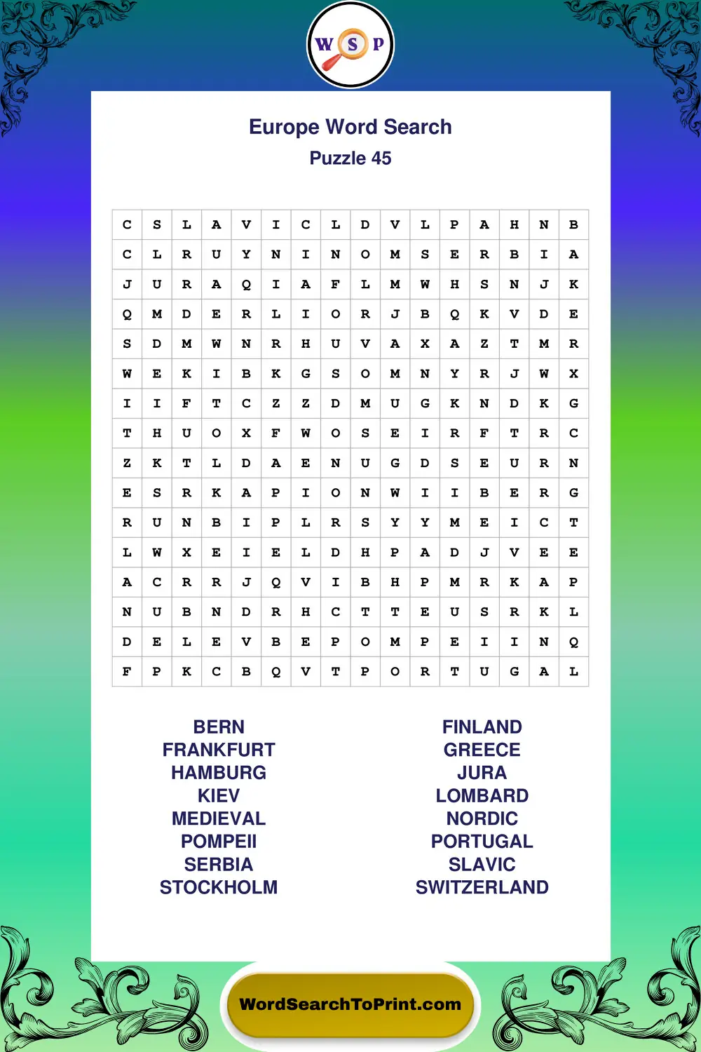 Europe Word Search Puzzle 45