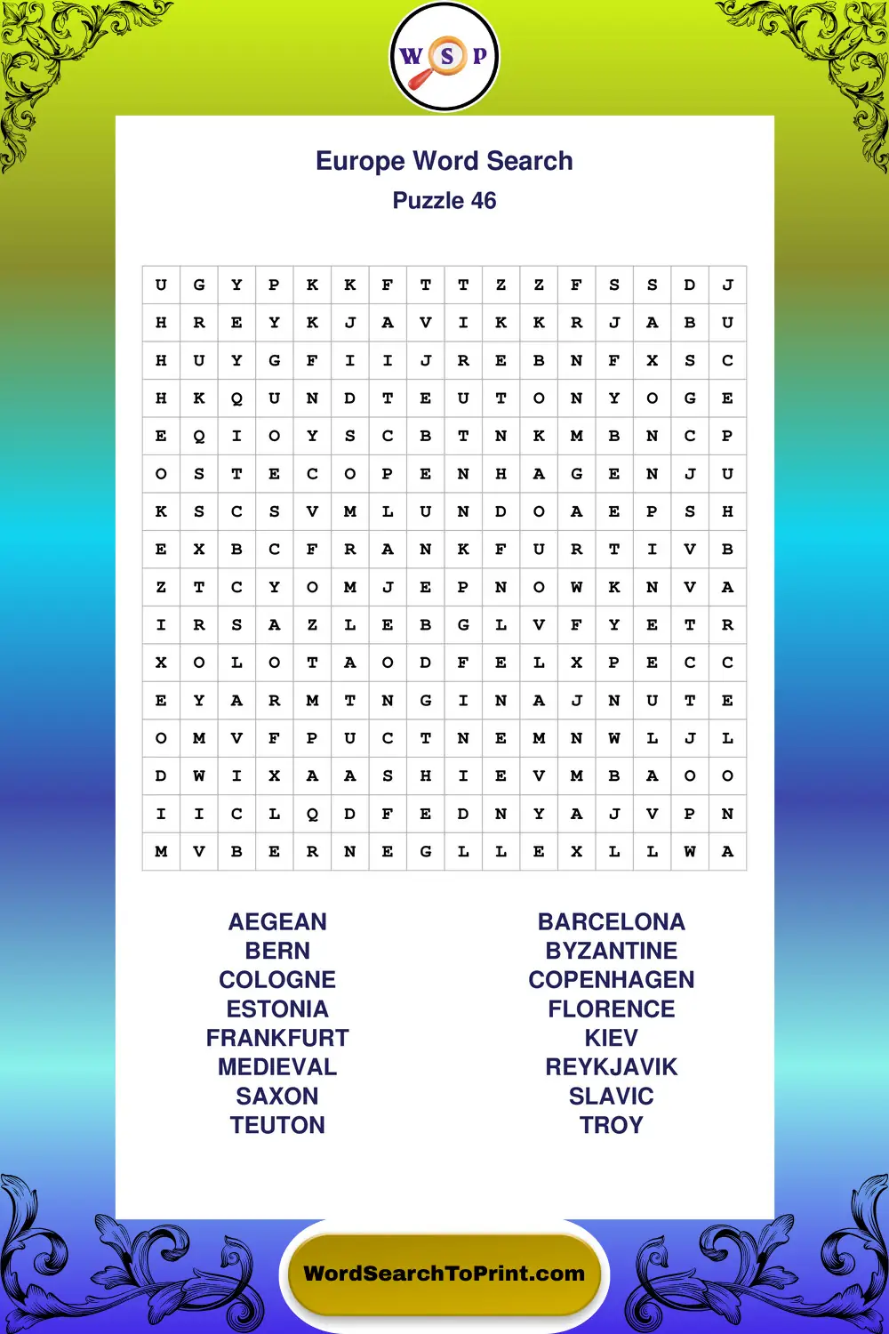 Europe Word Search Puzzle 46