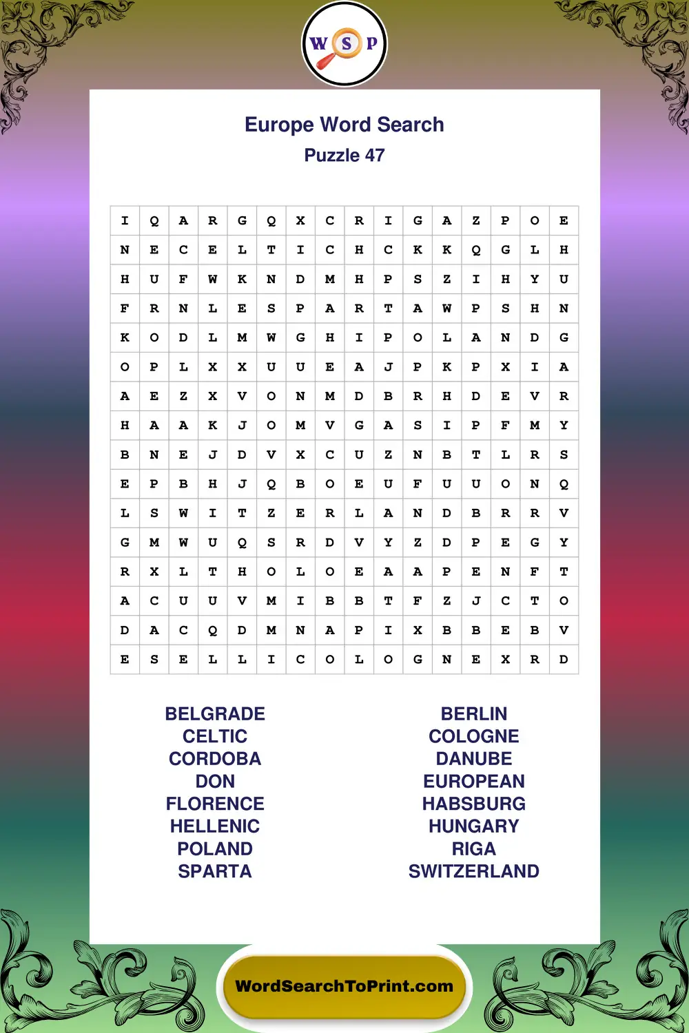 Europe Word Search Puzzle 47