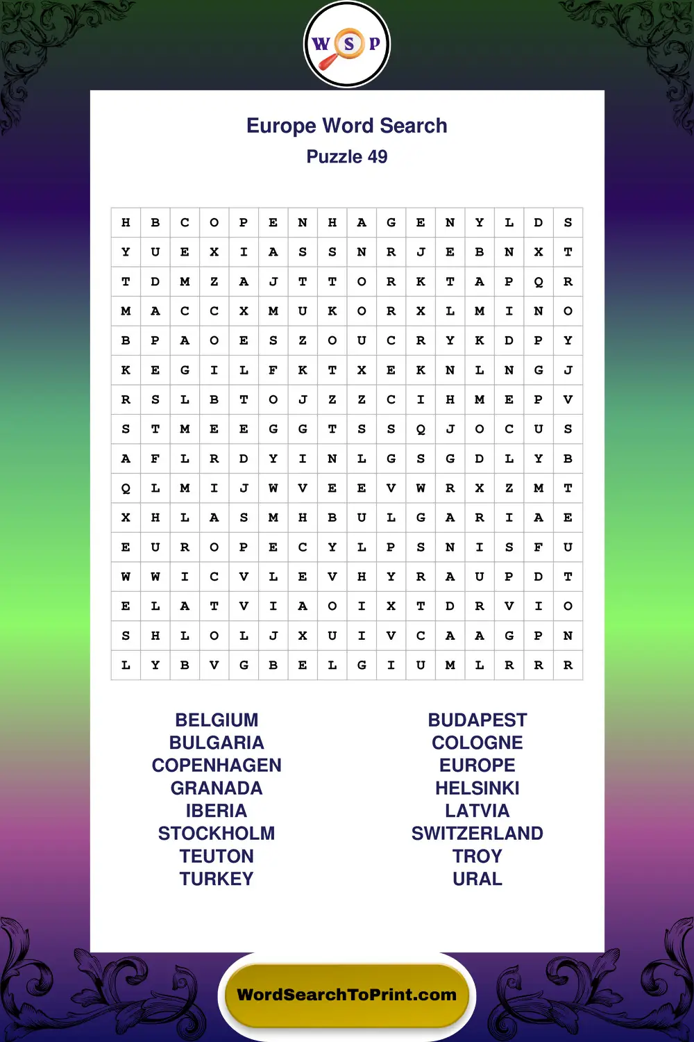 Europe Word Search Puzzle 49