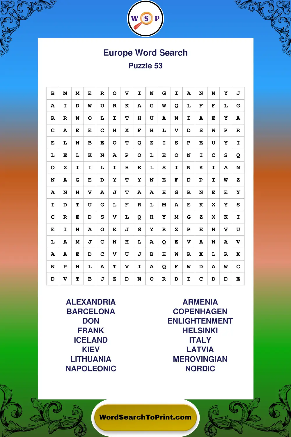 Europe Word Search Puzzle 53