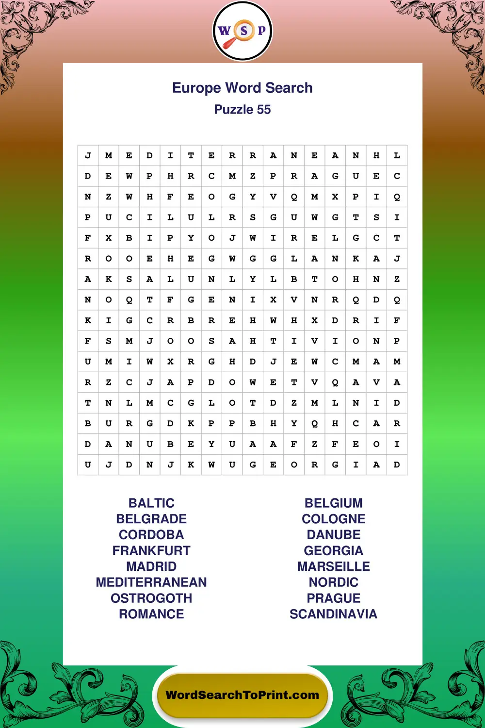 Europe Word Search Puzzle 55