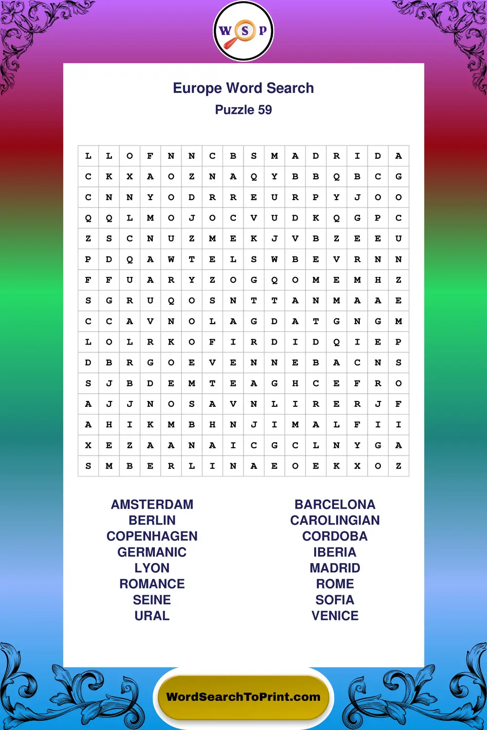 Europe Word Search Puzzle 59
