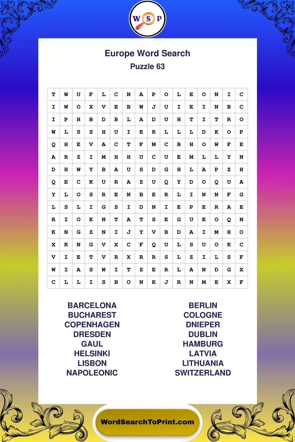 Europe Word Search Puzzle 63