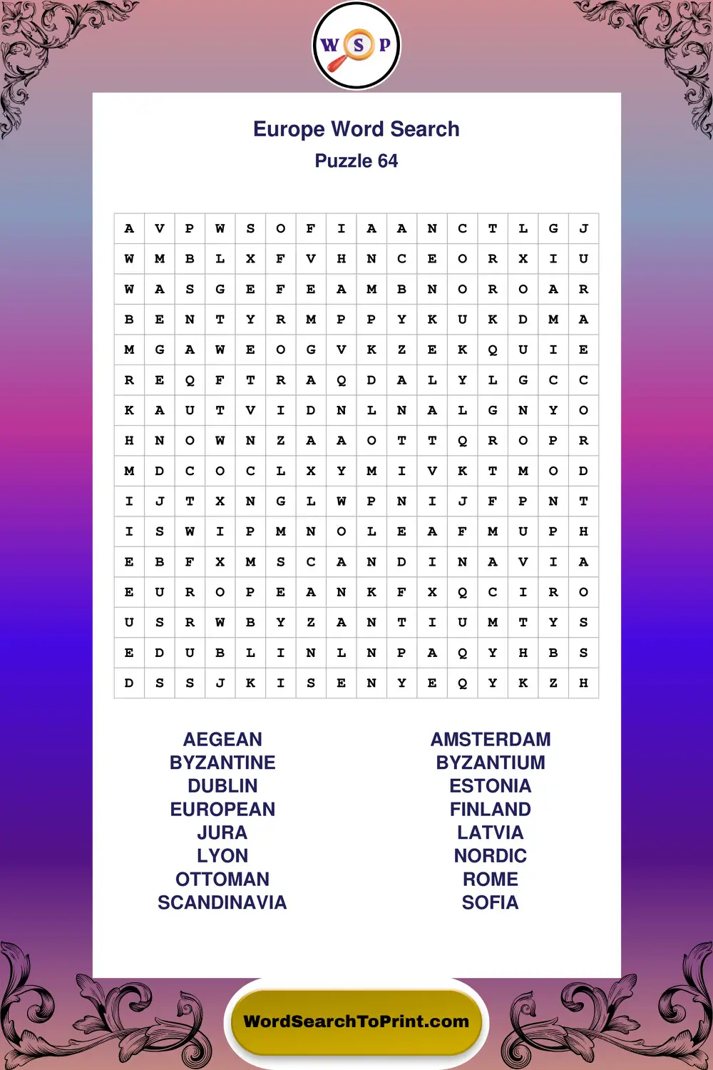 Europe Word Search Puzzle 64