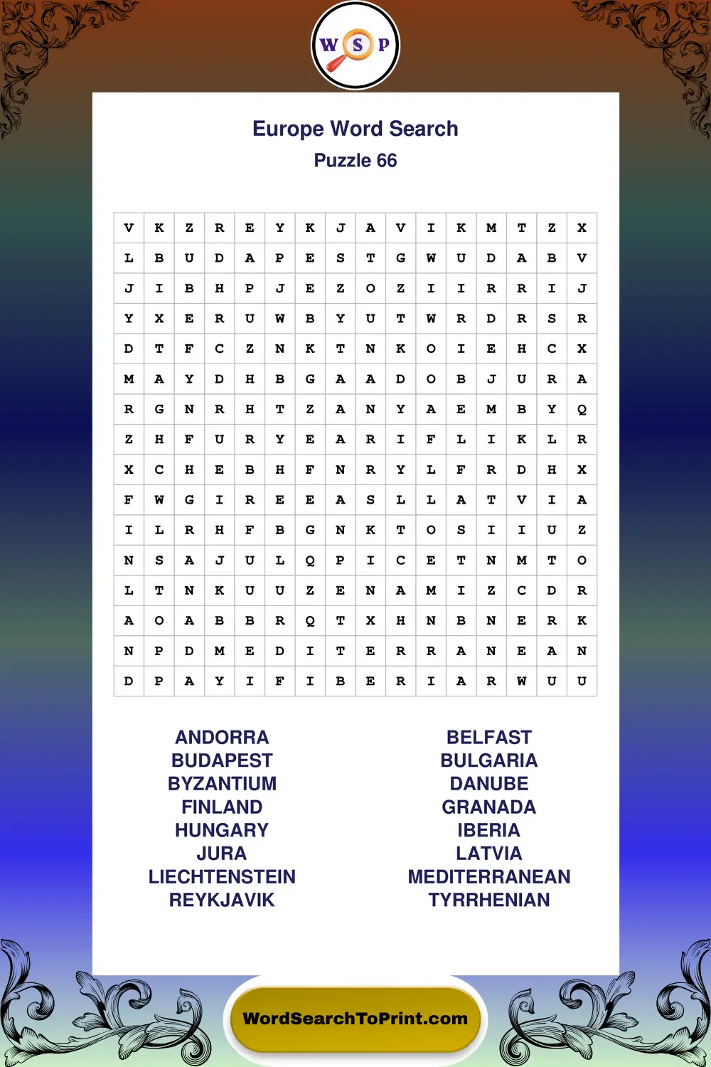 Europe Word Search Puzzle 66