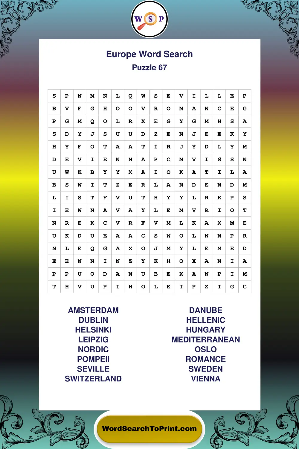 Europe Word Search Puzzle 67