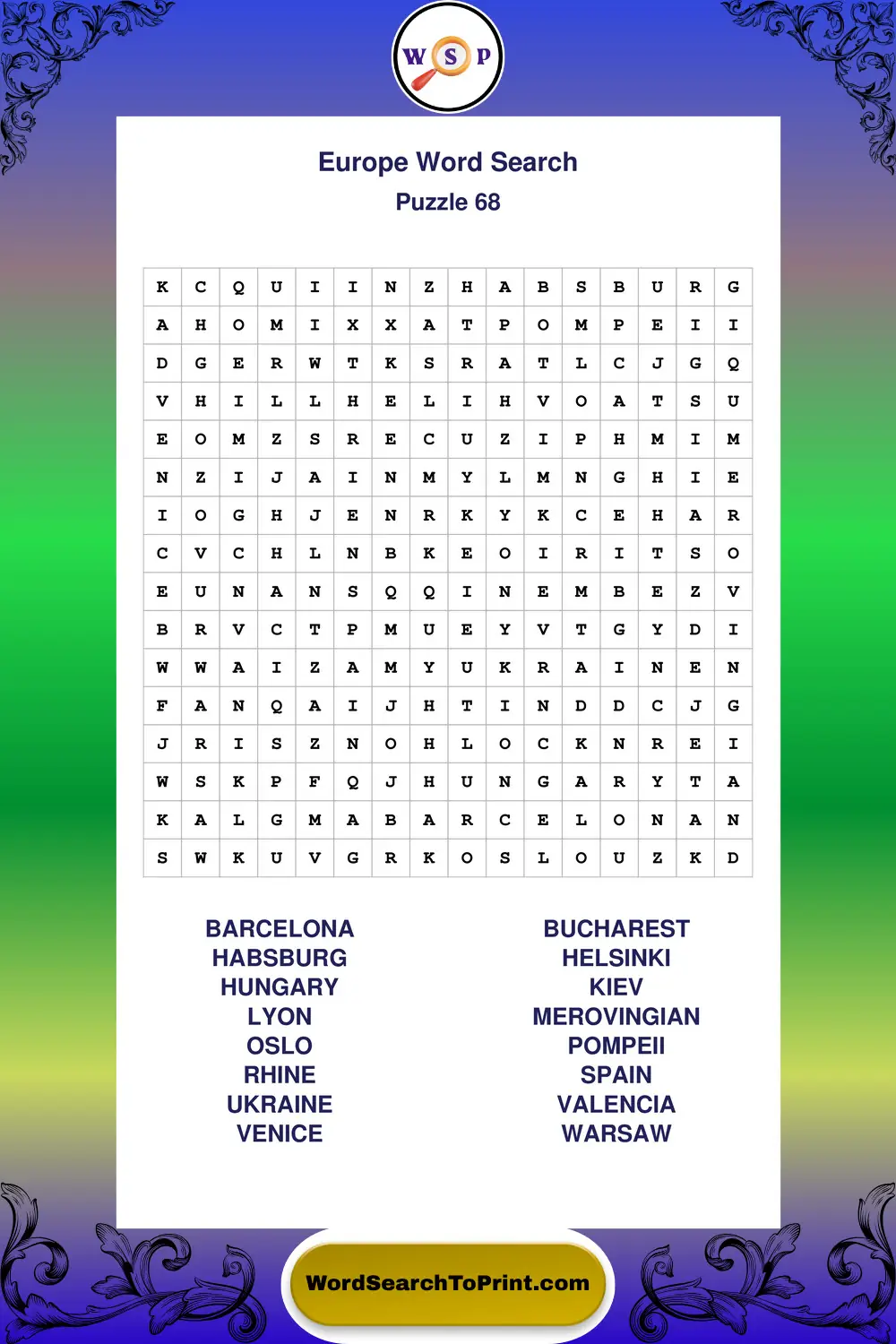 Europe Word Search Puzzle 68
