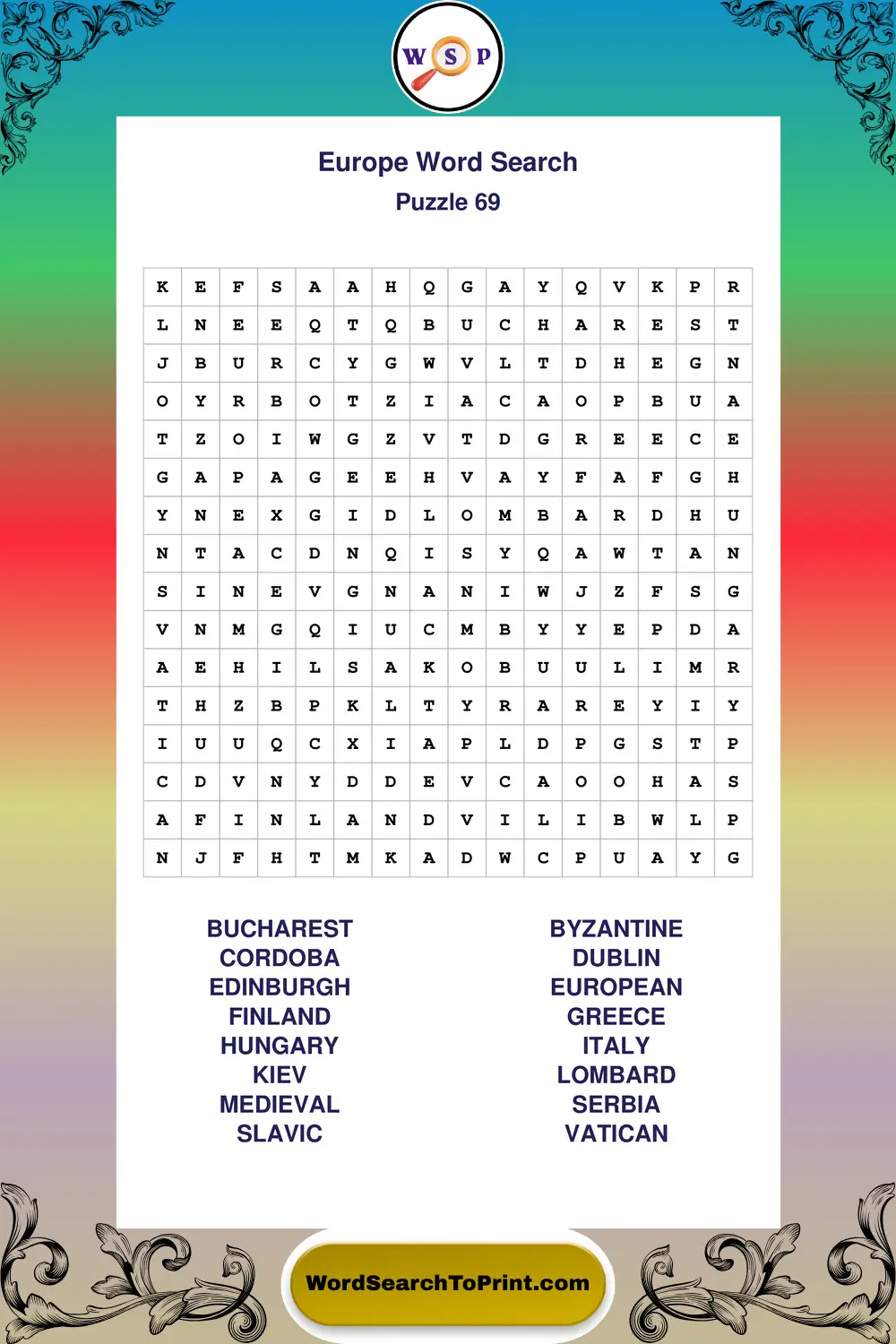 Europe Word Search Puzzle 69