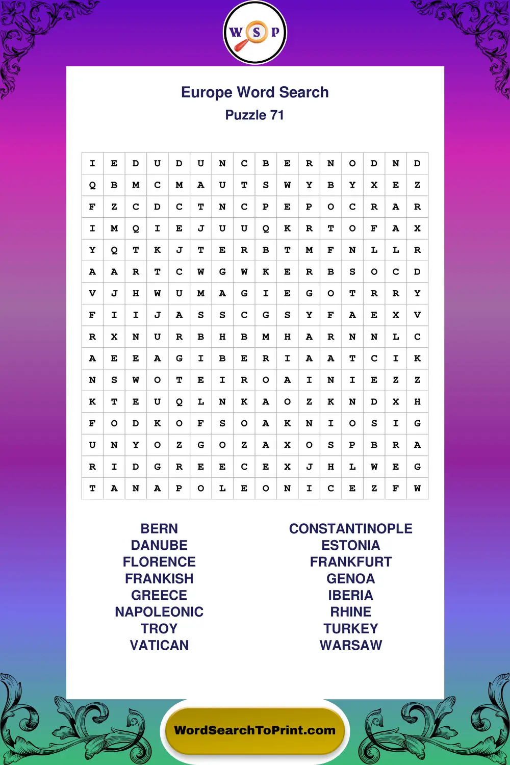Europe Word Search Puzzle 71