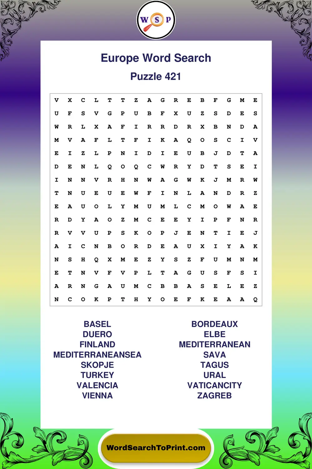 Europe Word Search Puzzle 421