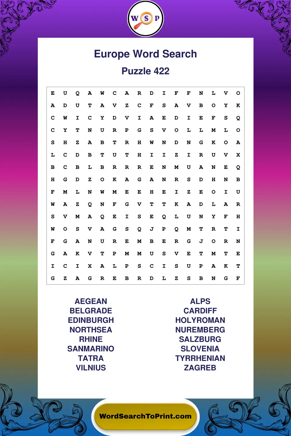 Europe Word Search Puzzle 422