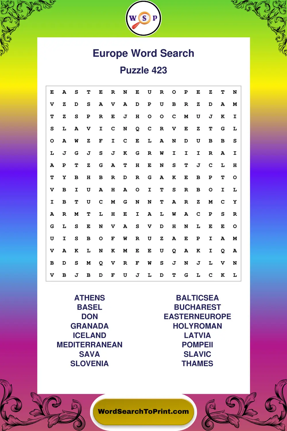Europe Word Search Puzzle 423