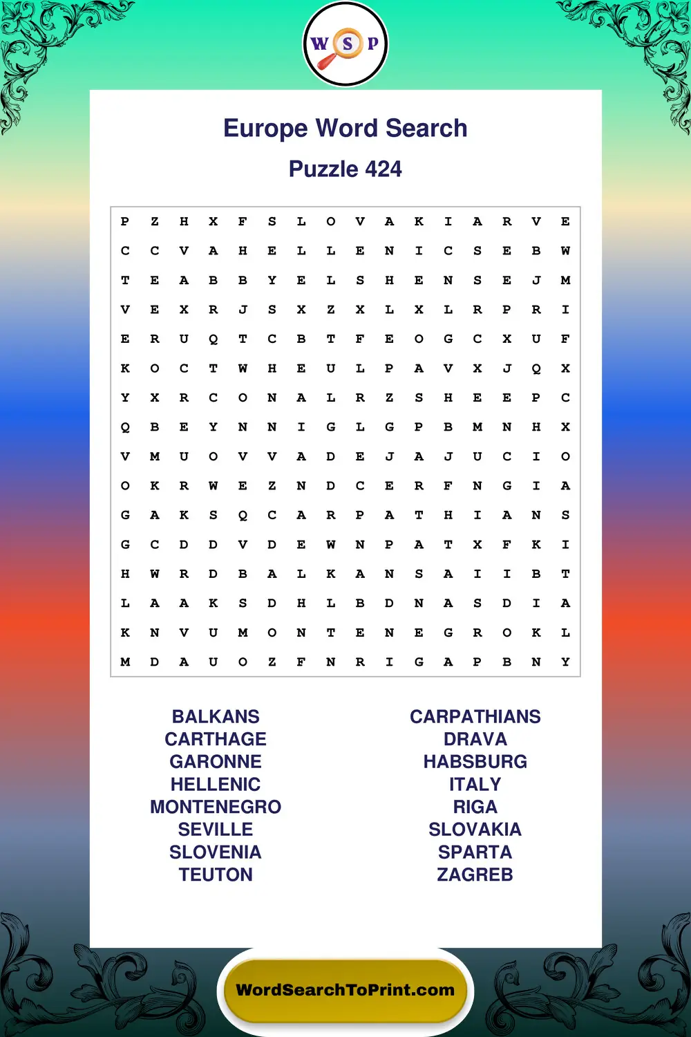 Europe Word Search Puzzle 424