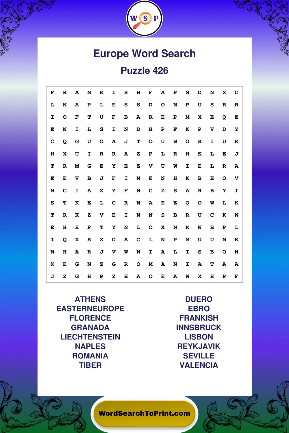 Europe Word Search Puzzle 426