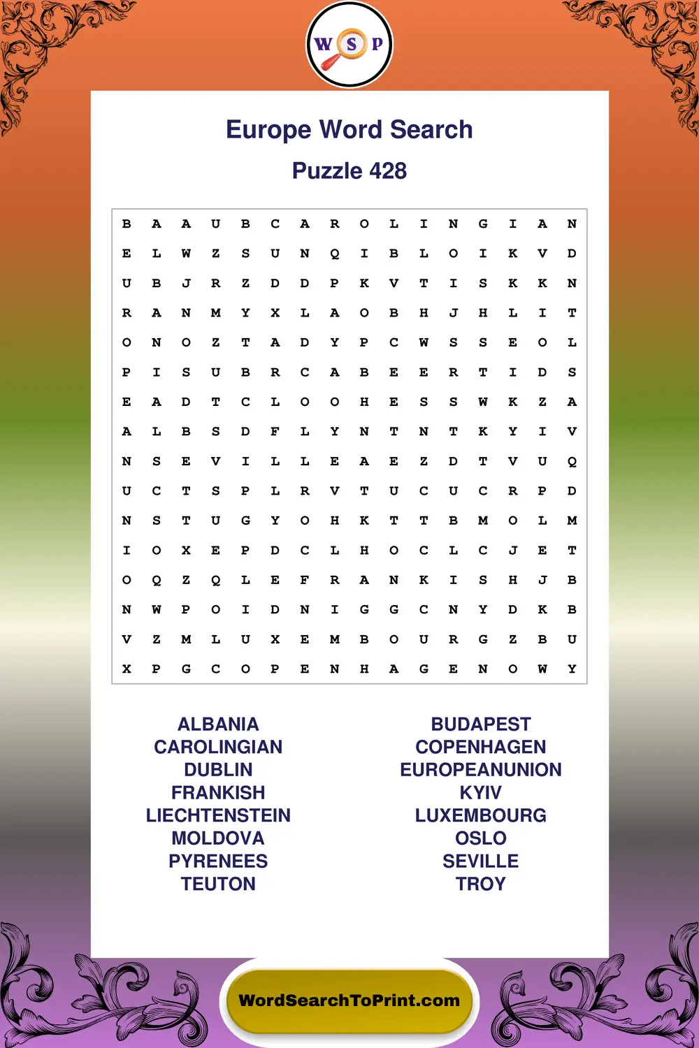 Europe Word Search Puzzle 428
