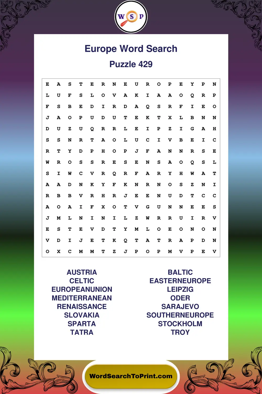 Europe Word Search Puzzle 429