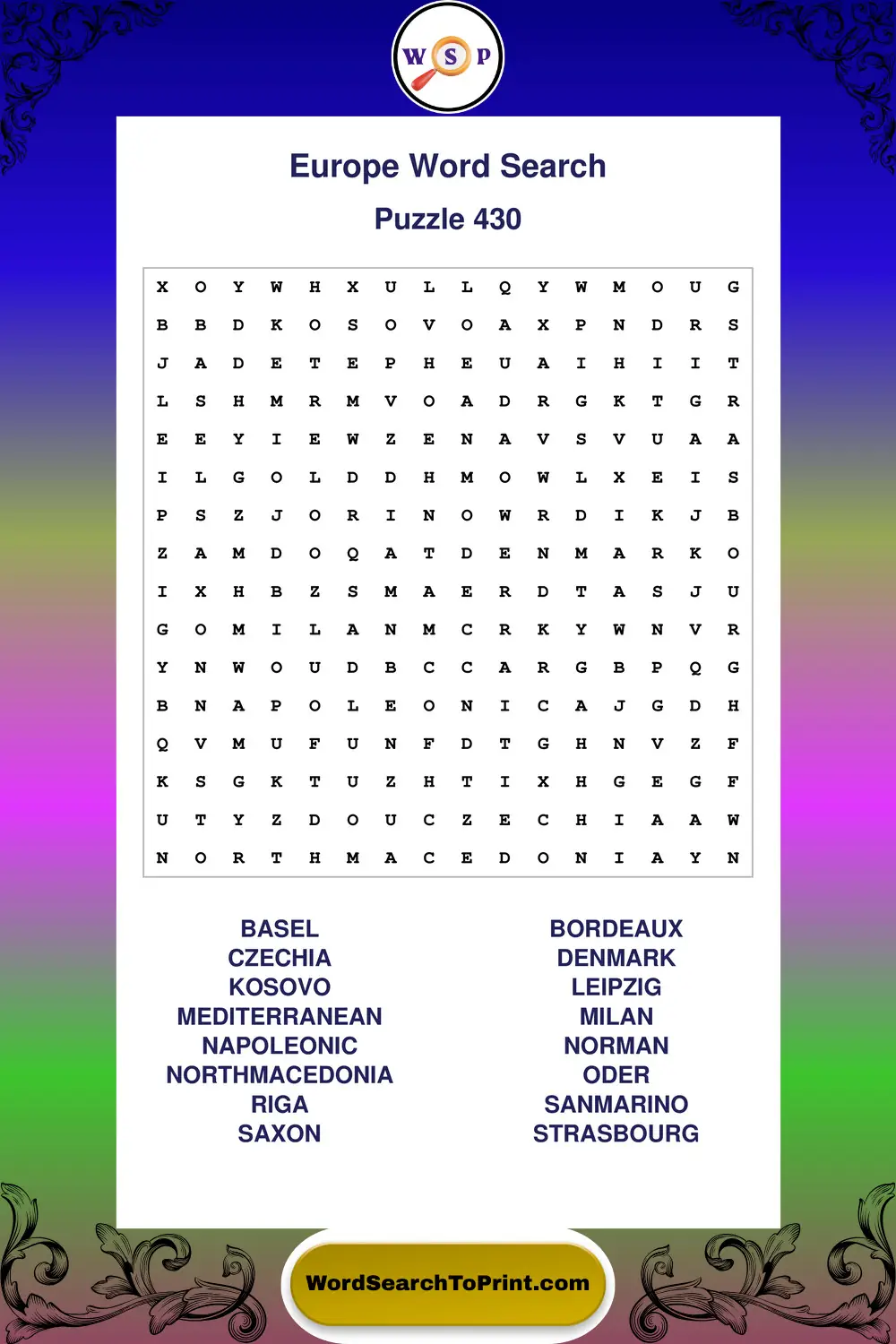 Europe Word Search Puzzle 430