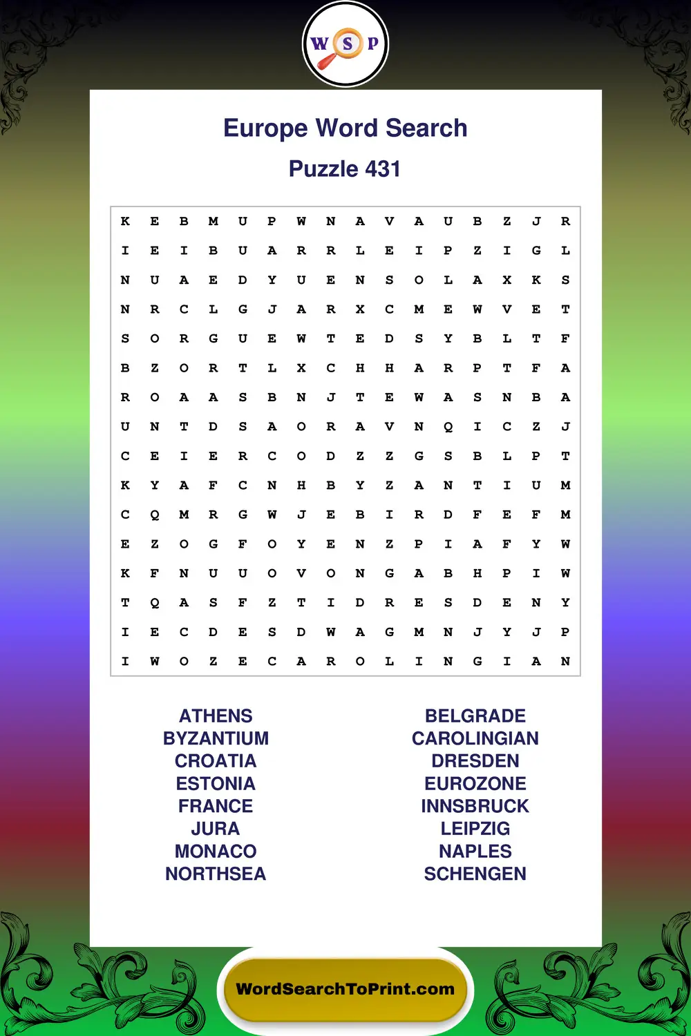 Europe Word Search Puzzle 431