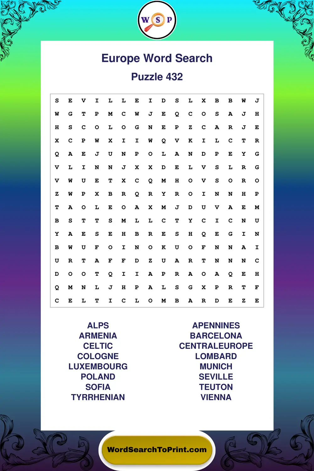 Europe Word Search Puzzle 432