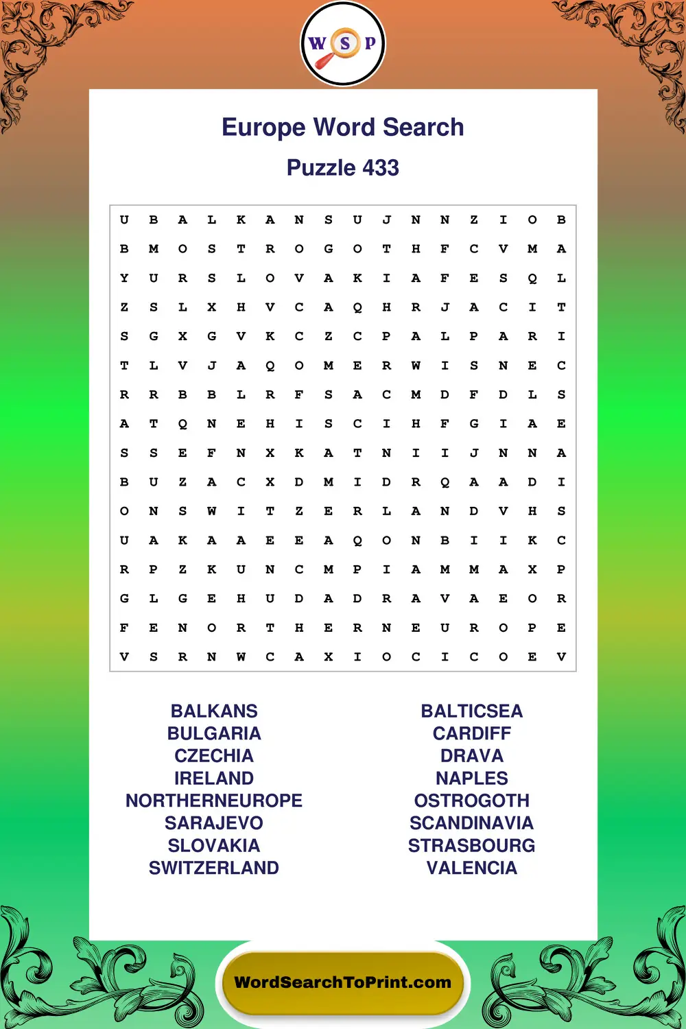Europe Word Search Puzzle 433