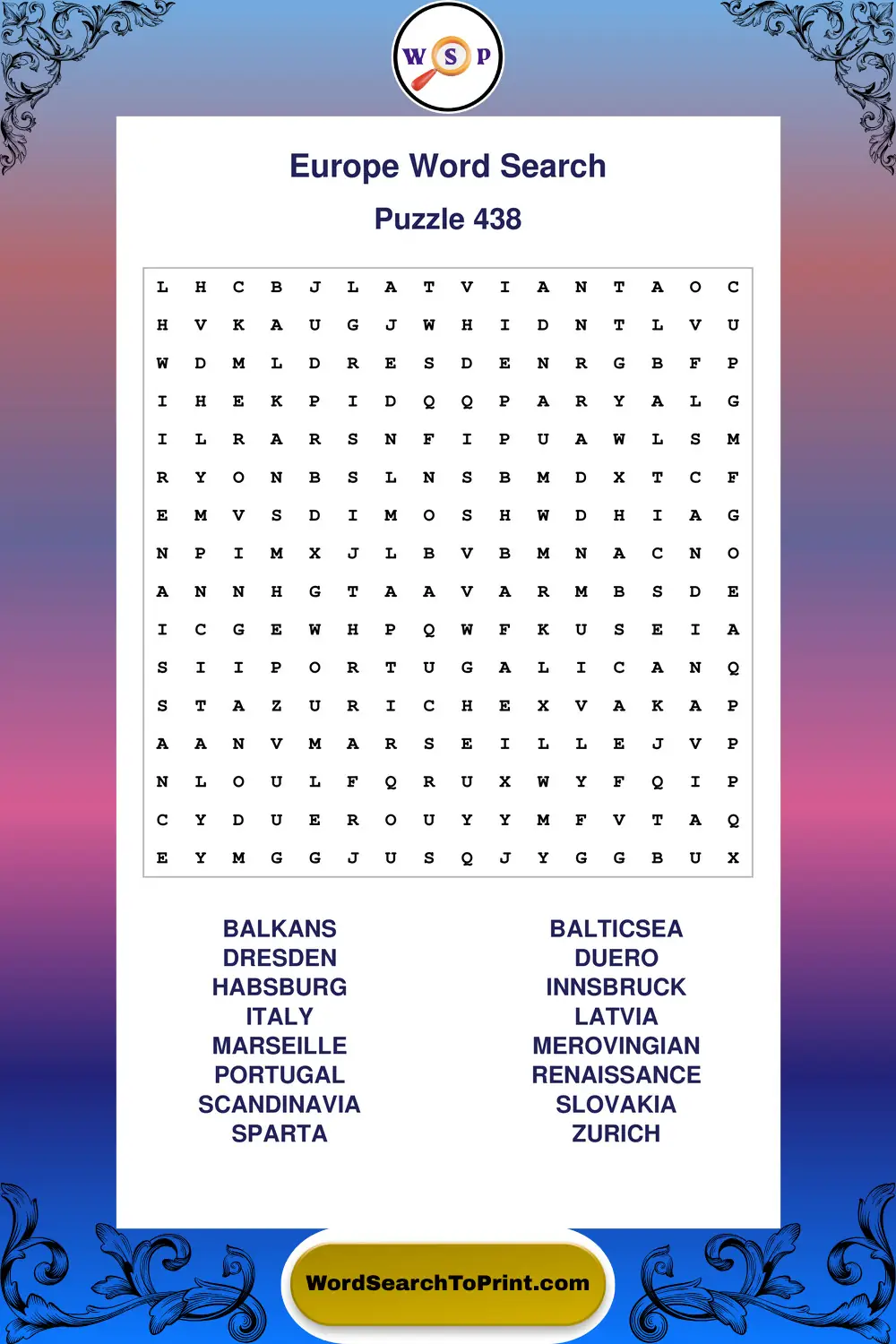 Europe Word Search Puzzle 438