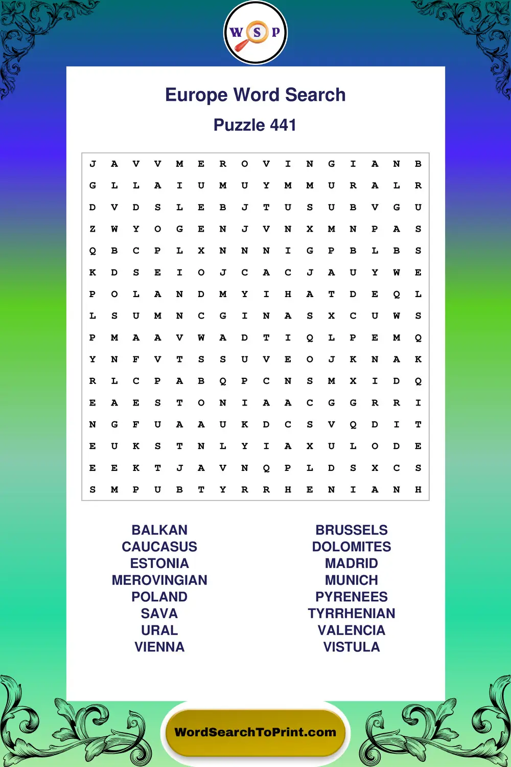 Europe Word Search Puzzle 441