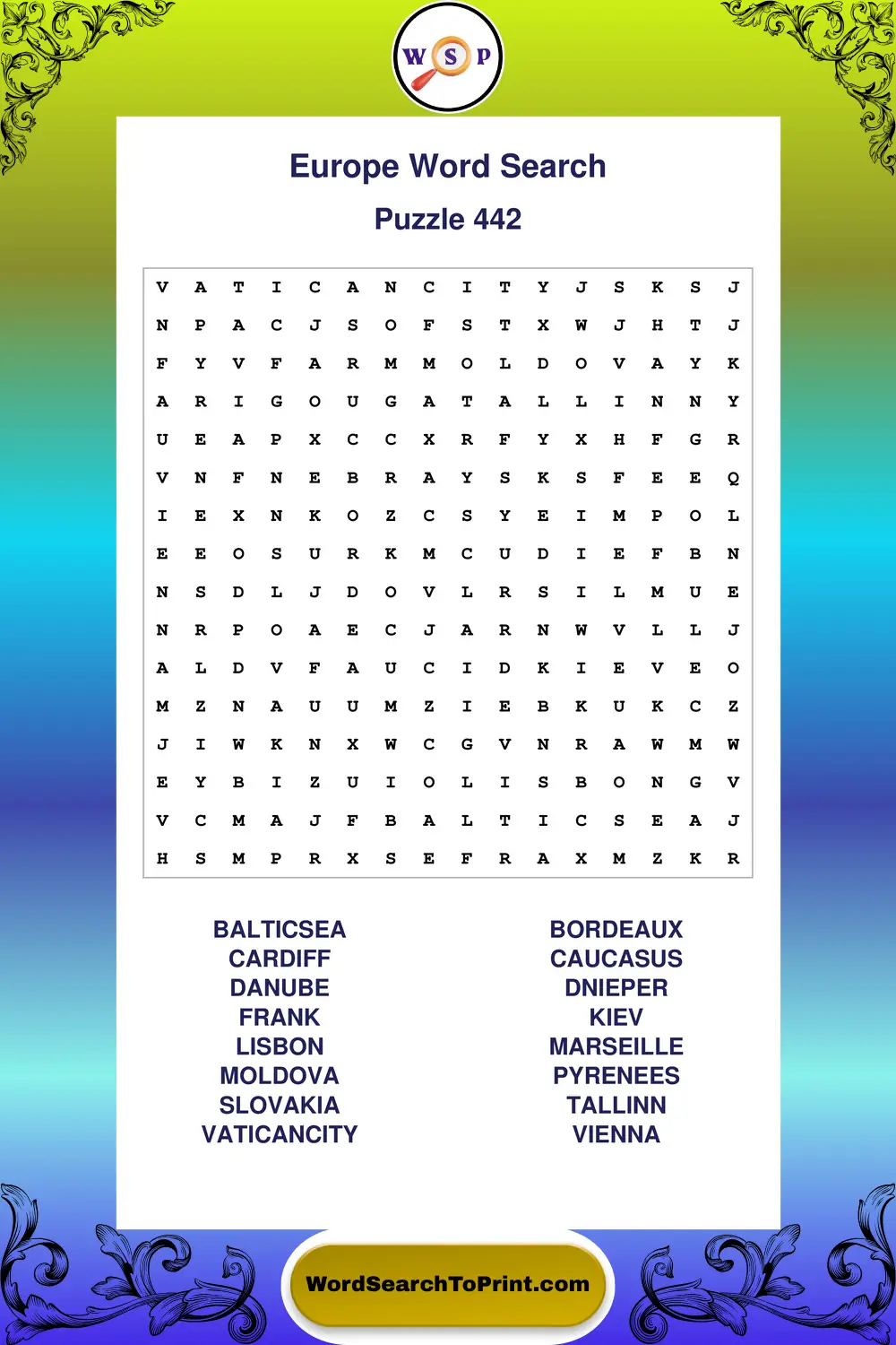 Europe Word Search Puzzle 442