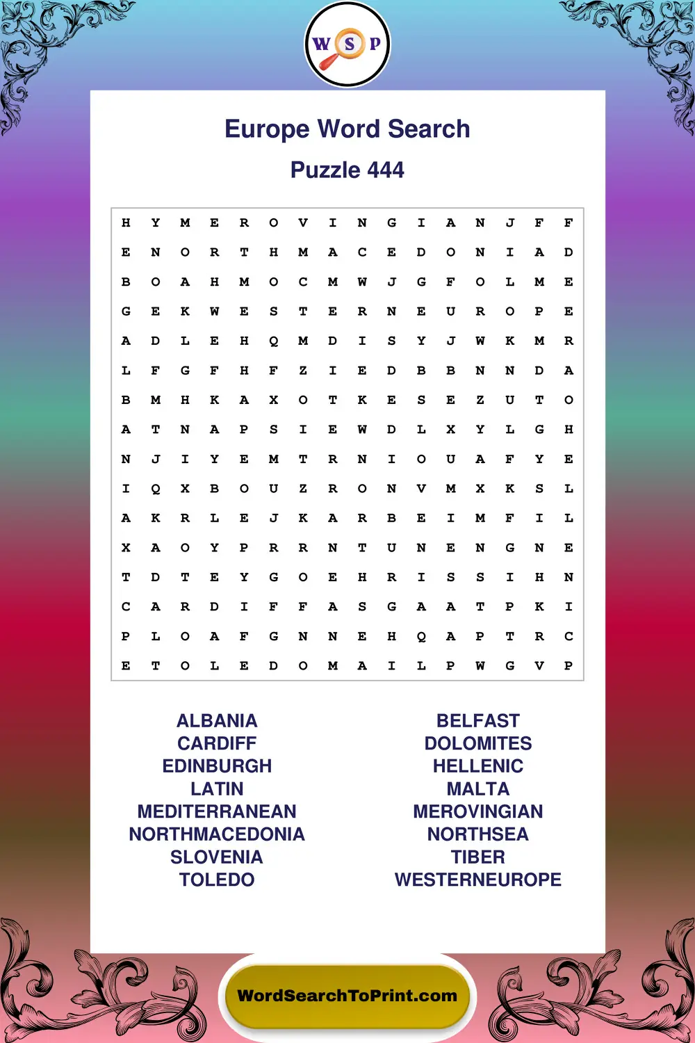 Europe Word Search Puzzle 444