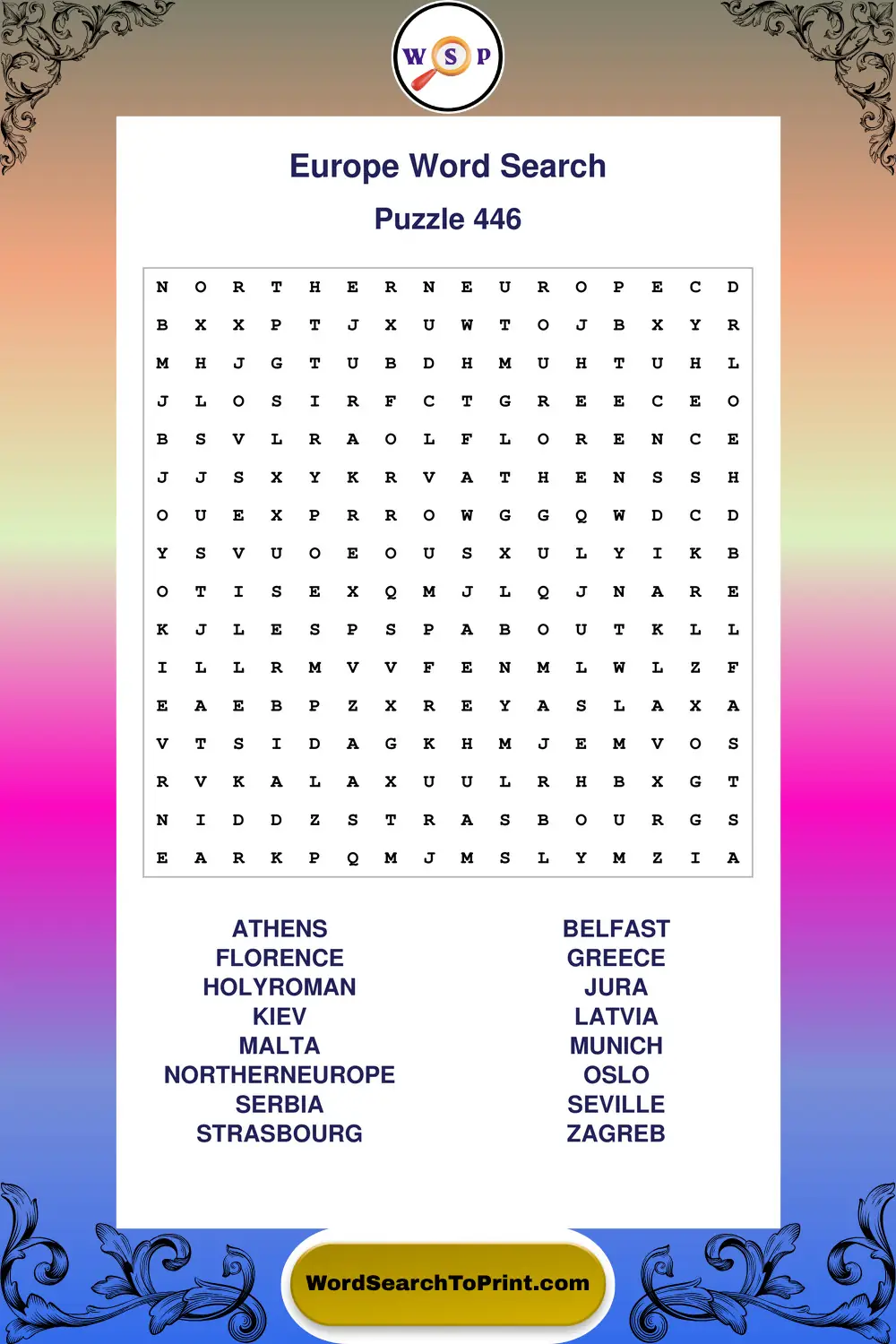 Europe Word Search Puzzle 446