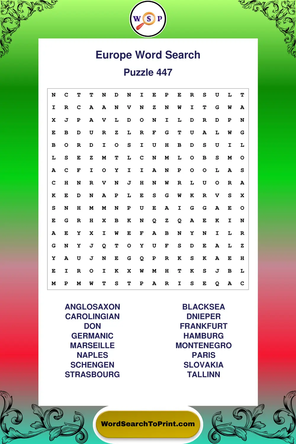 Europe Word Search Puzzle 447