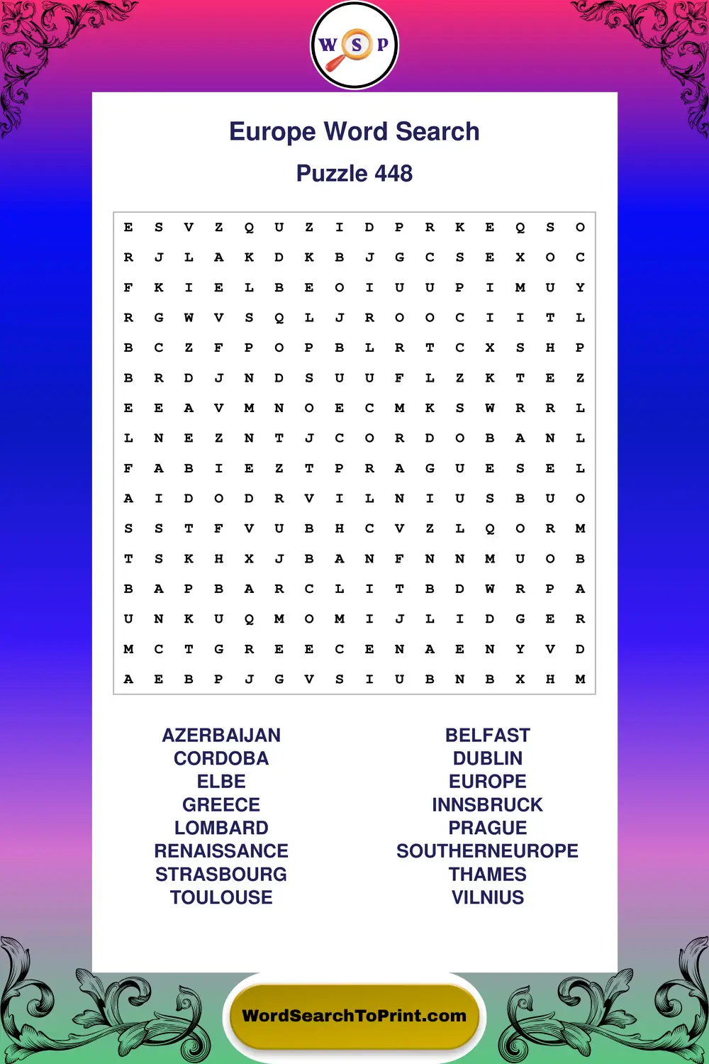 Europe Word Search Puzzle 448