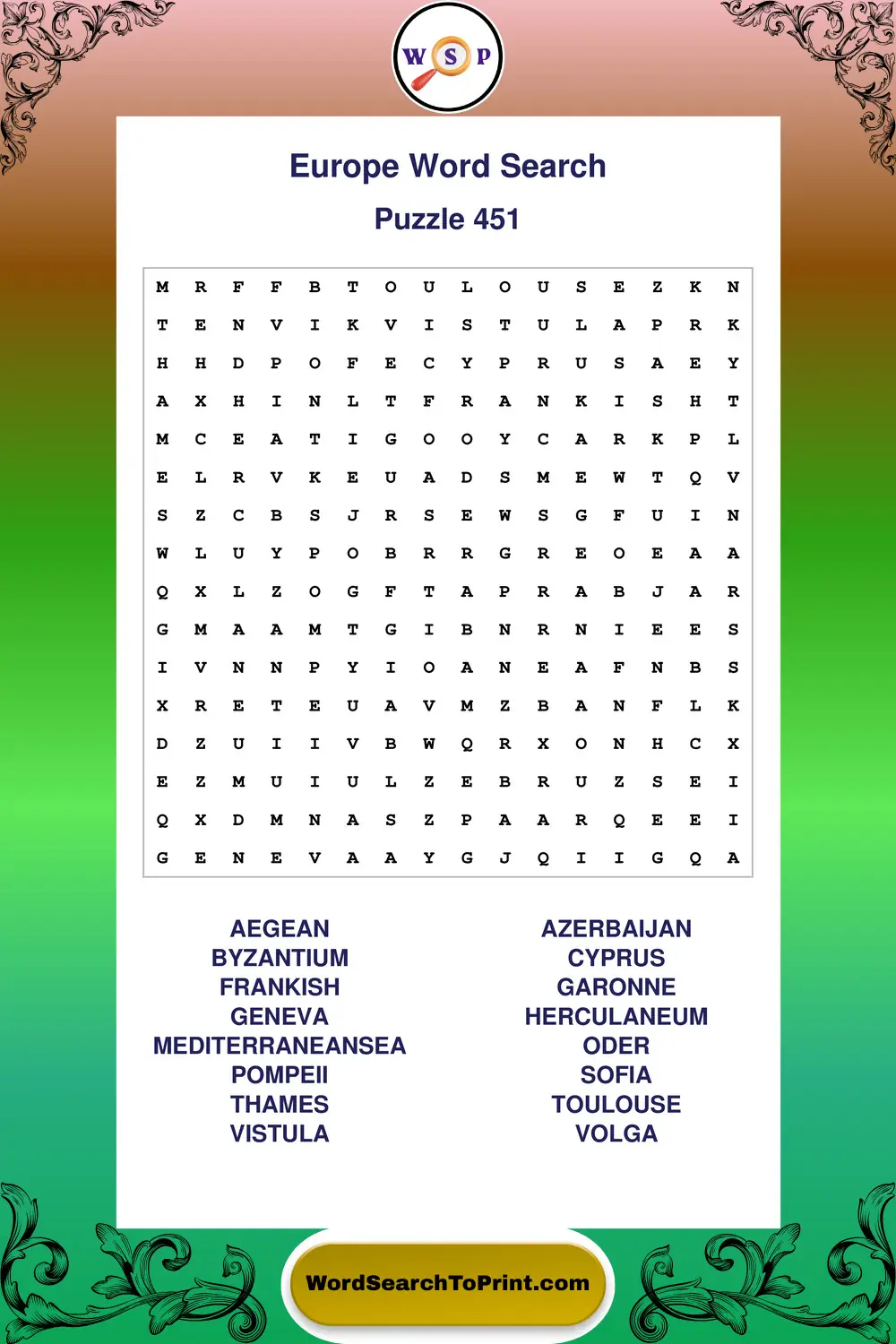 Europe Word Search Puzzle 451