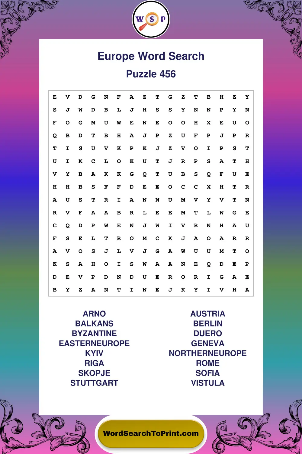 Europe Word Search Puzzle 456