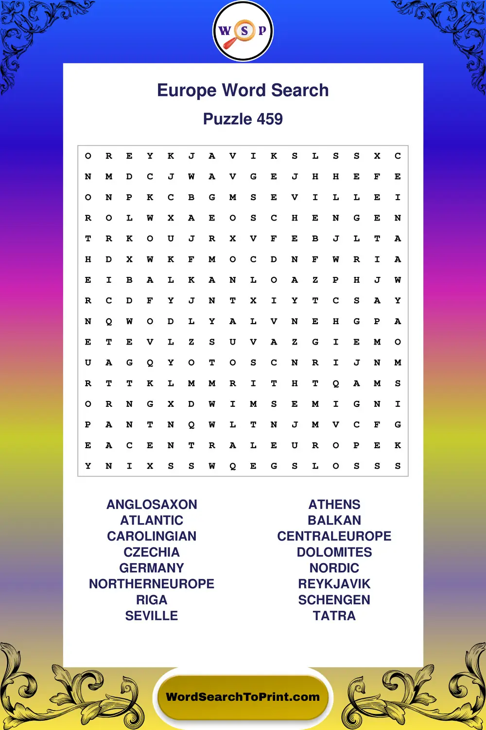 Europe Word Search Puzzle 459