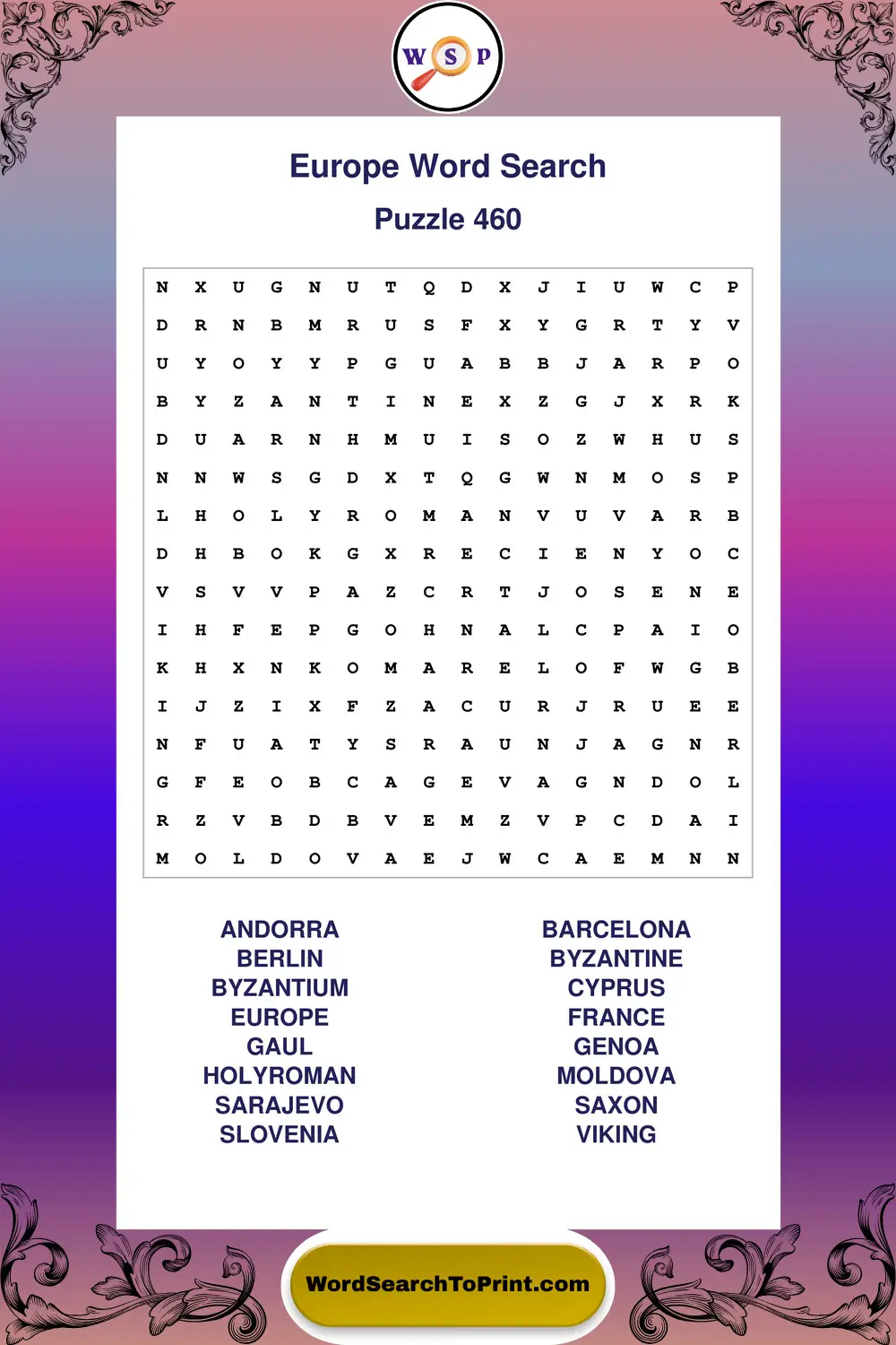 Europe Word Search Puzzle 460