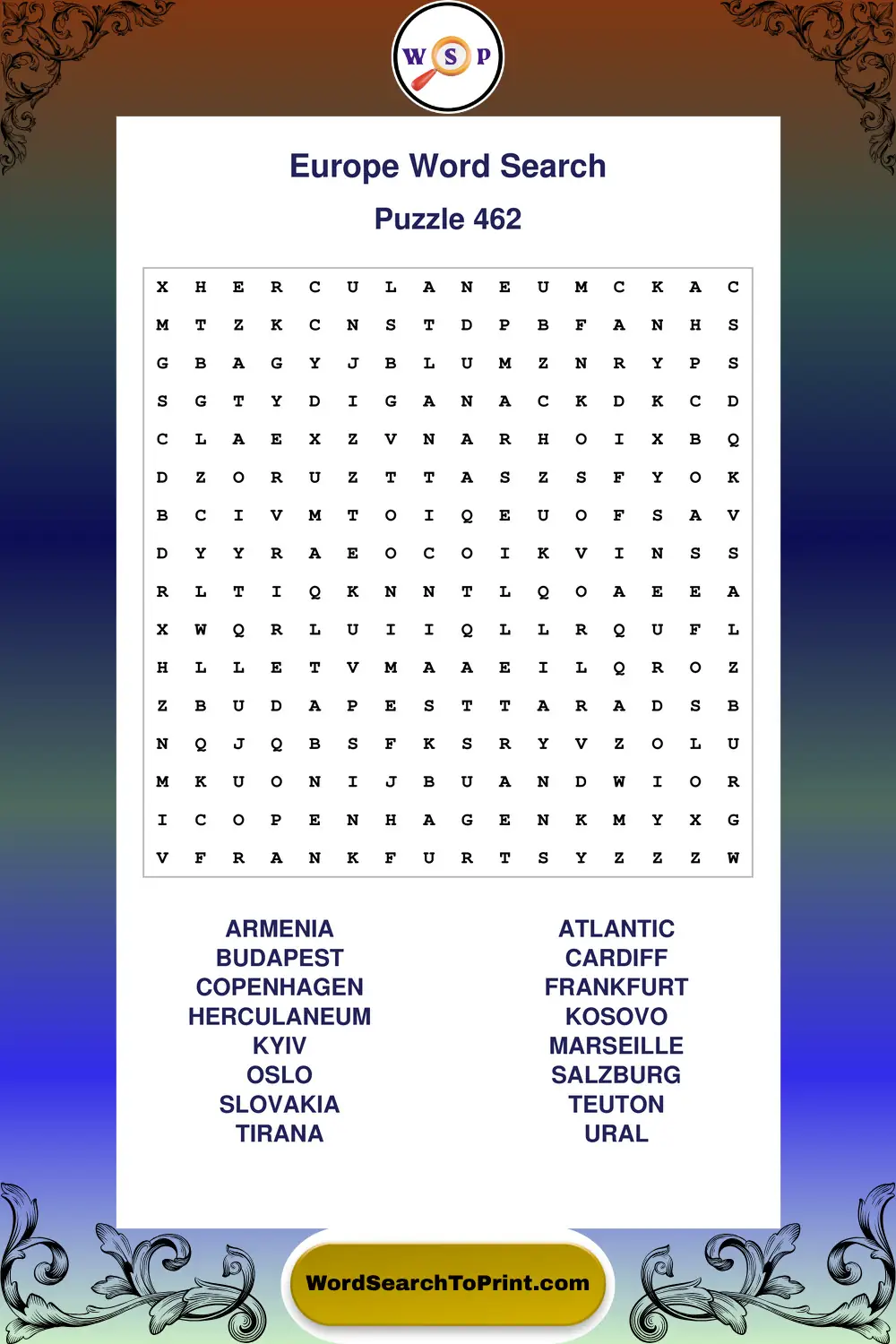 Europe Word Search Puzzle 462